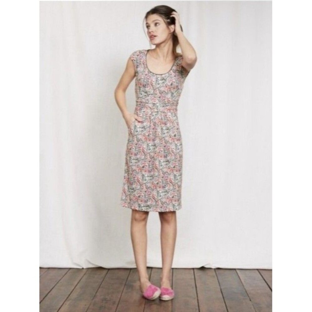 Boden Multicolor WW187 Margot Jersey Dress Paisley Sheath 8R Artisan Boho Chic